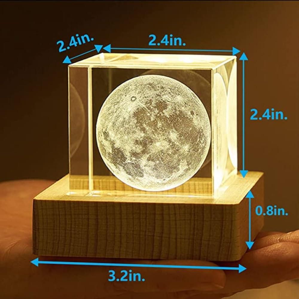 Beautiful 3D Crystal Cube Moon with LED Night Lamp