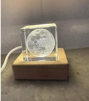 Beautiful 3D Crystal Cube Moon with LED Night Lamp