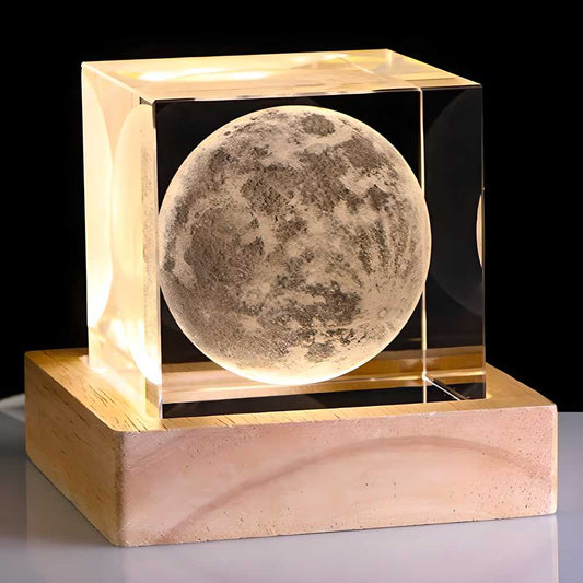 Beautiful 3D Crystal Cube Moon with LED Night Lamp